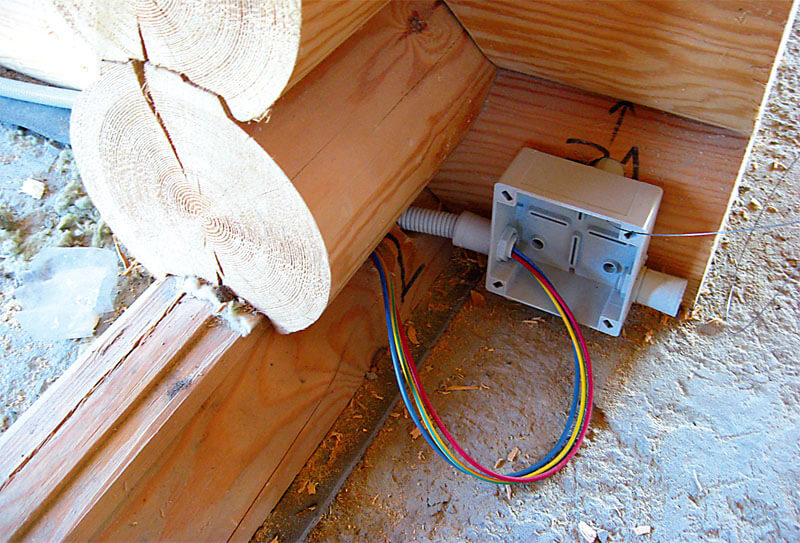 Junction box in a wooden house