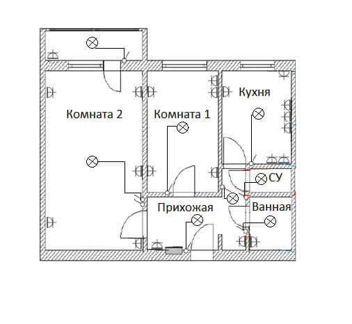 Wiring diagram in two-room Khrushchev